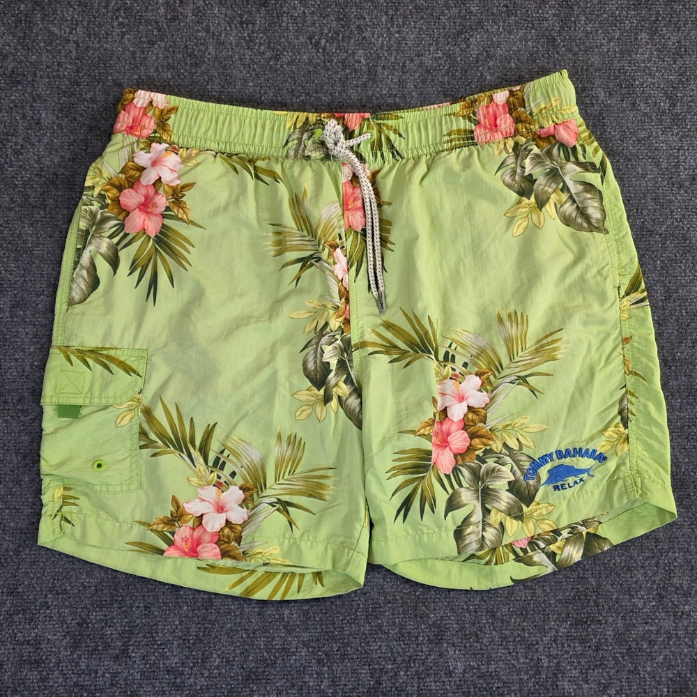 Tommy Bahama Swim Trunks Mens‎ XL Green Floral Tropical Beach Board Shorts